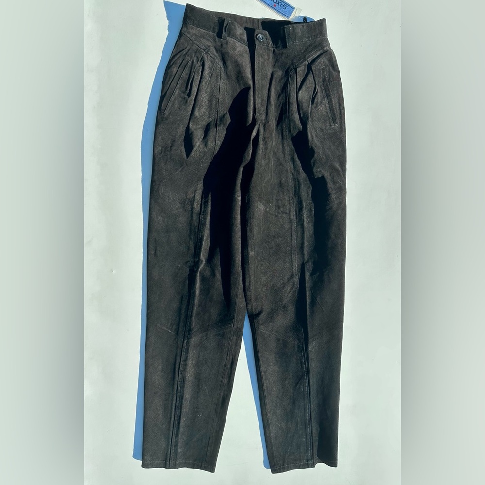 NWT Vtg Suede High Waisted Black Pleated Tapered Saxony Pants, 30” waist